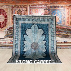 Turkish Carpet Oriental Silk Rug Blue Sutan Design Hand Knotted Carpet 5x7ft