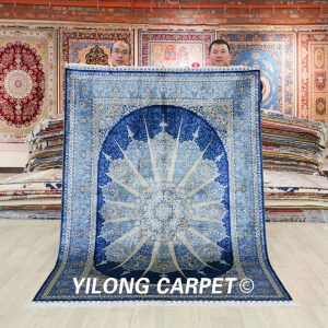 Turkish Carpet Oriental Silk Rug Blue Hand Knotted Carpet 5x7ft