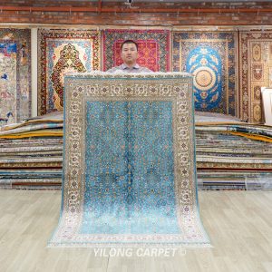 Turkish Rug Blue Handmade Silk Villa Rug 4x6ft