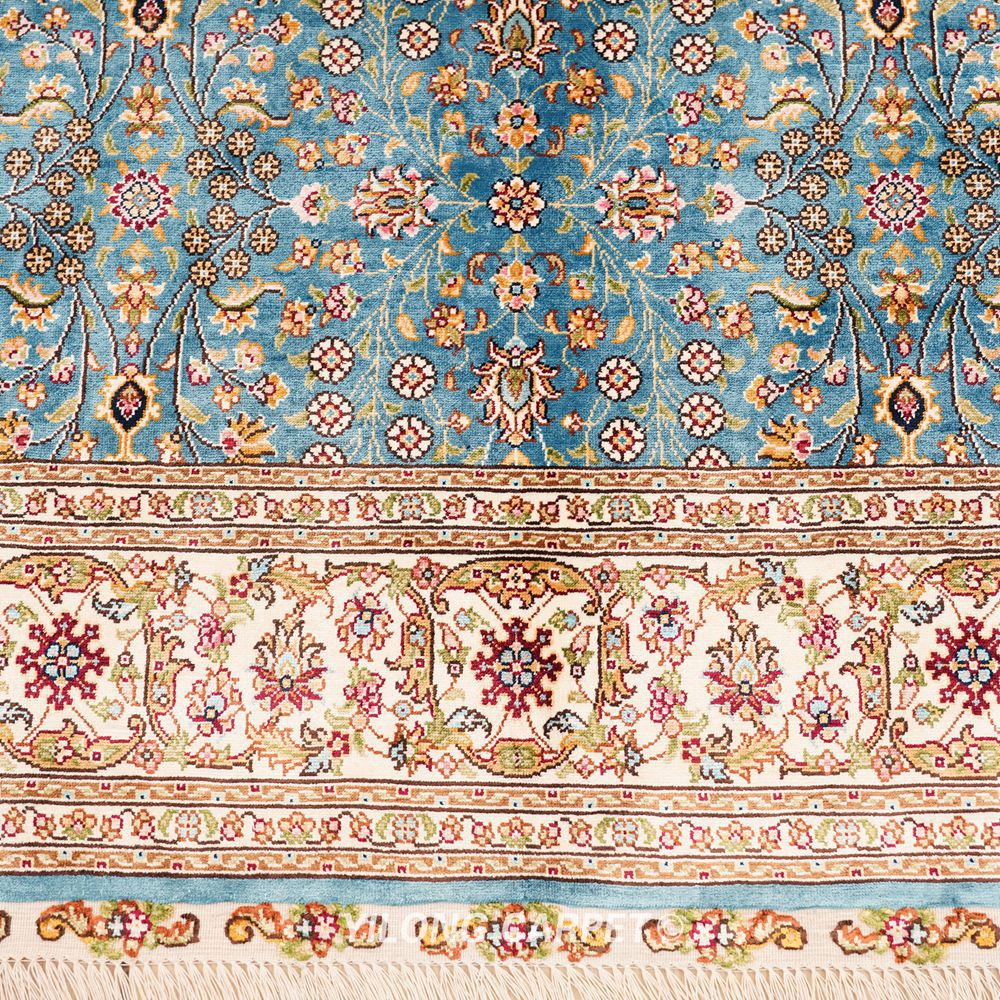 Turkish Rug Blue Handmade Silk Villa Rug 4x6ft - Image 5