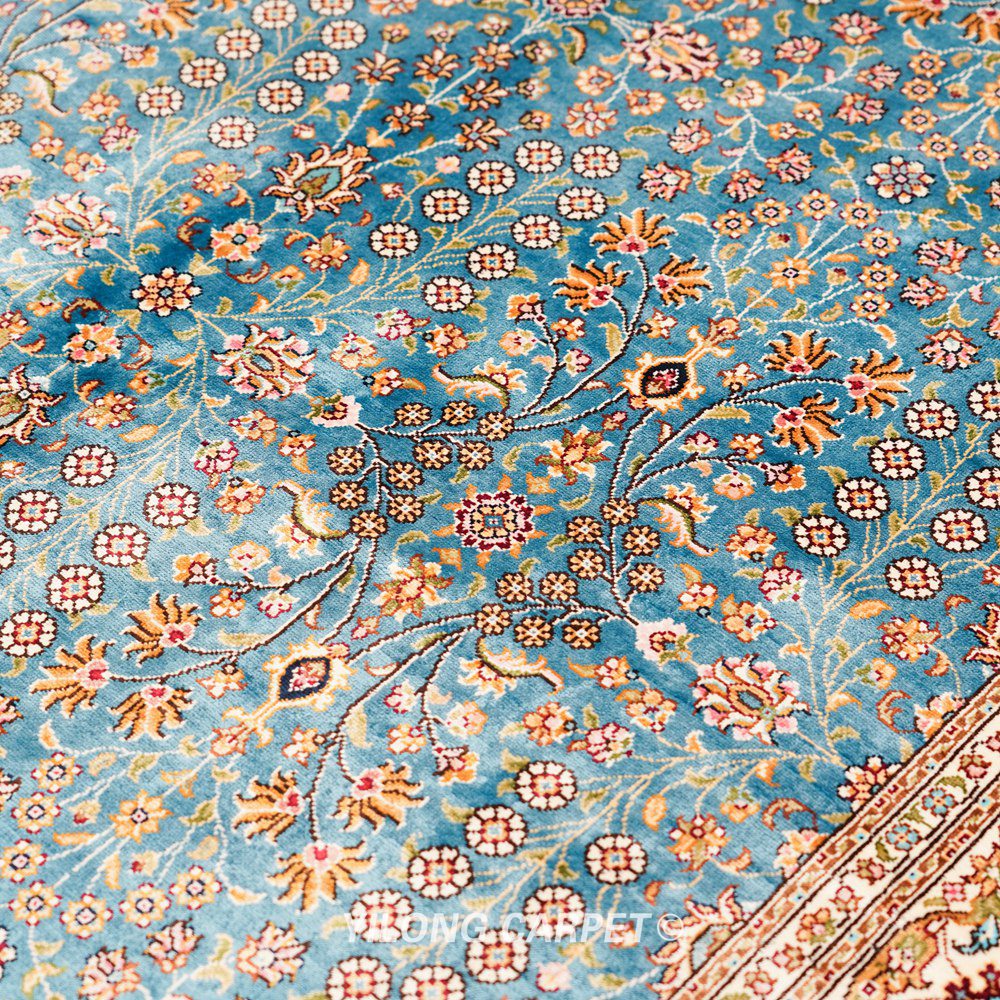 Turkish Rug Blue Handmade Silk Villa Rug 4x6ft - Image 7