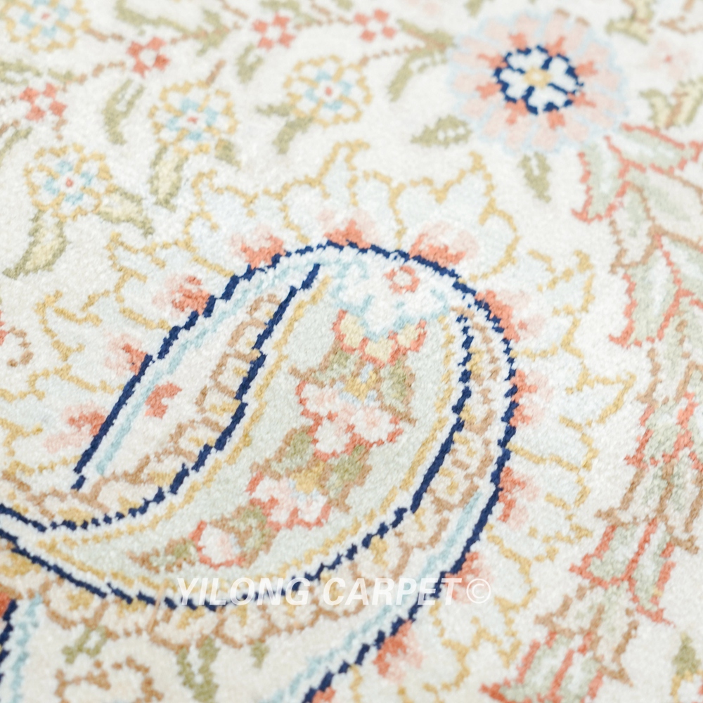 Paisley Design Silk Rug Oriental Beige Handmade Carpet 5x7ft - Image 7