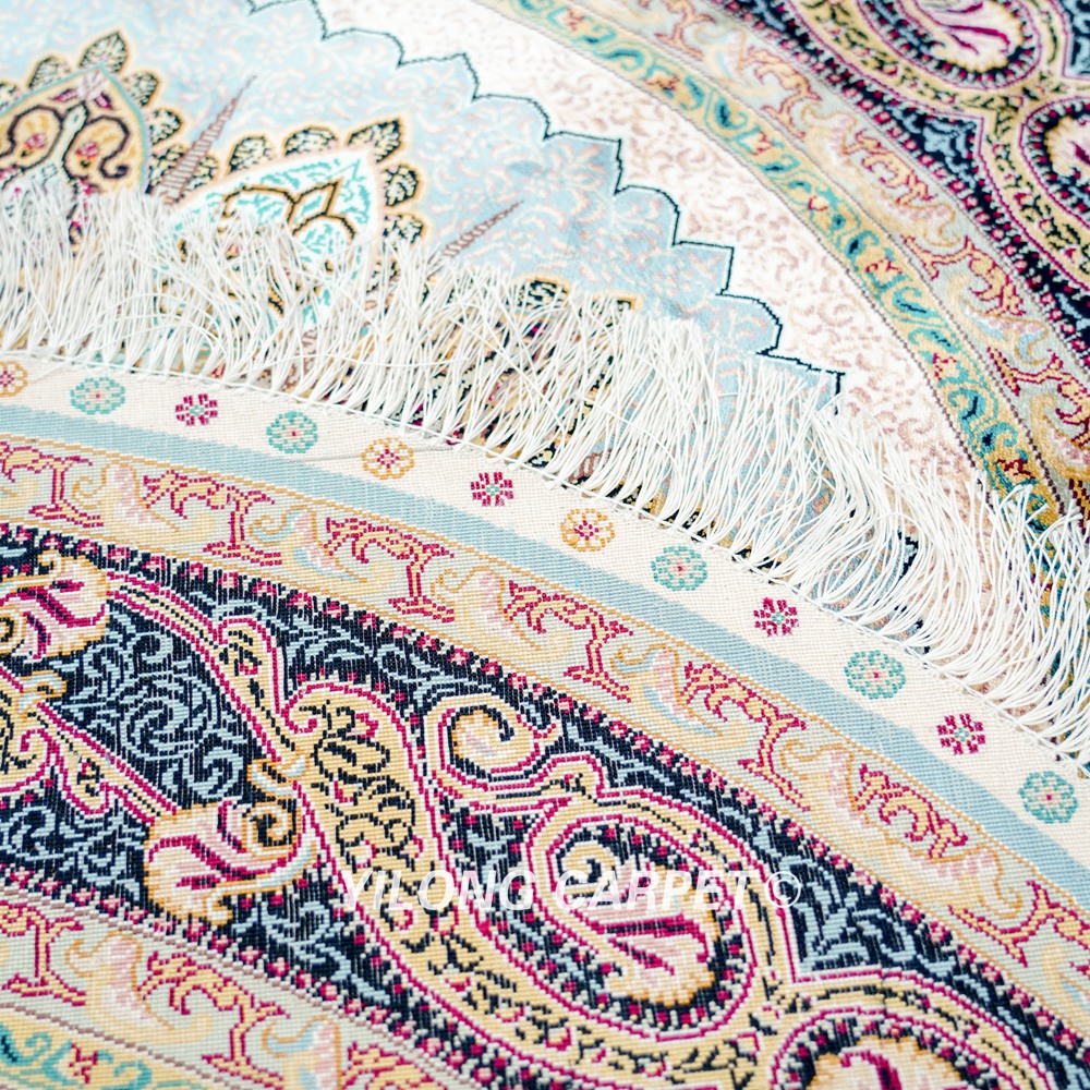 Handmade Rug Grey Peacock Design Silk Turkish Villa Round Carpet 4x4ft - Image 7