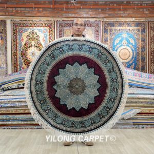 Handmade Rug Red Silk Turkish Villa Round Carpet 4x4ft Sold Out