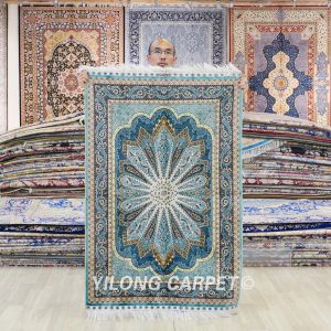 Blue Peacock Design Handmade Silk Small Rug 3x4.5ft