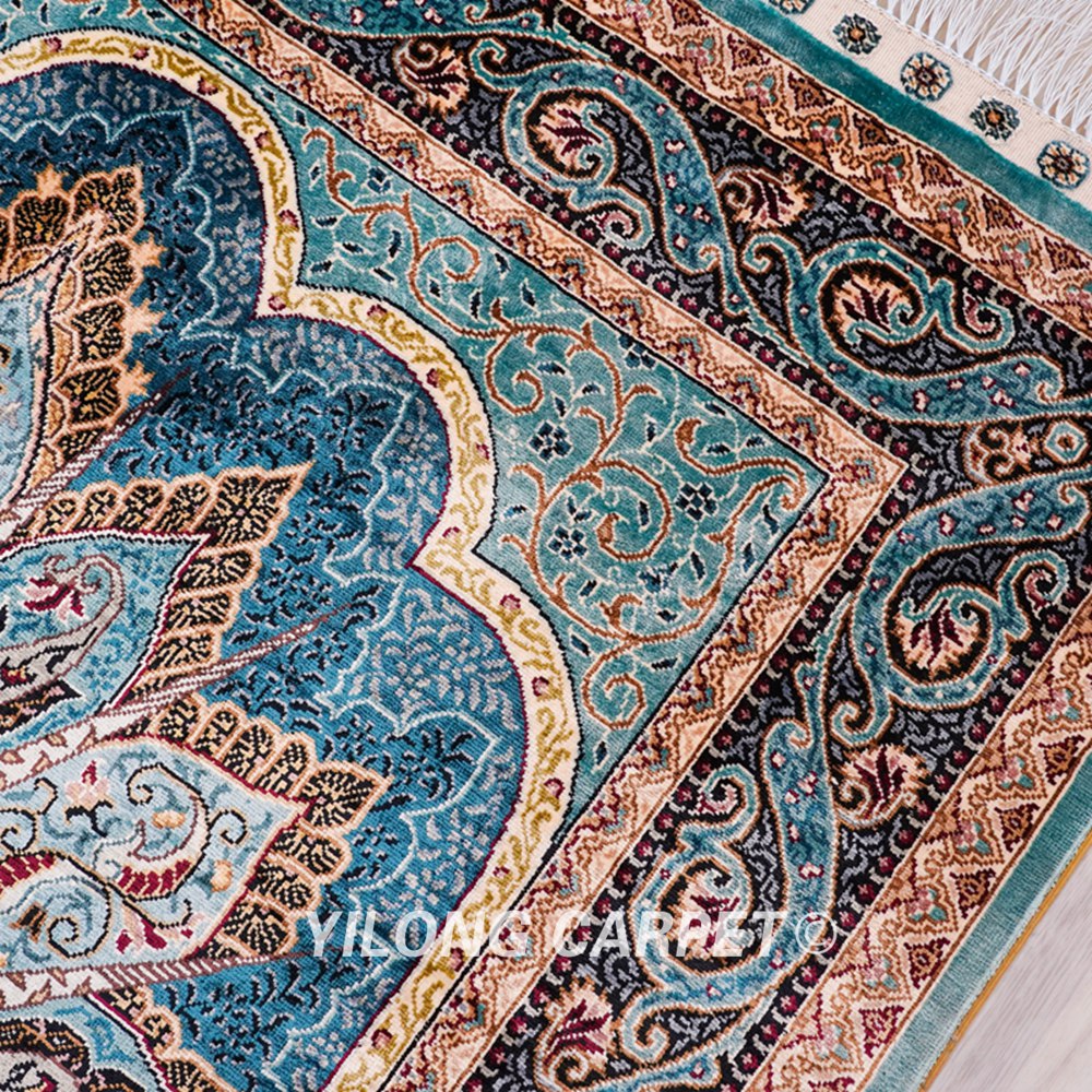 Blue Peacock Design Handmade Silk Small Rug 3x4.5ft - Image 7