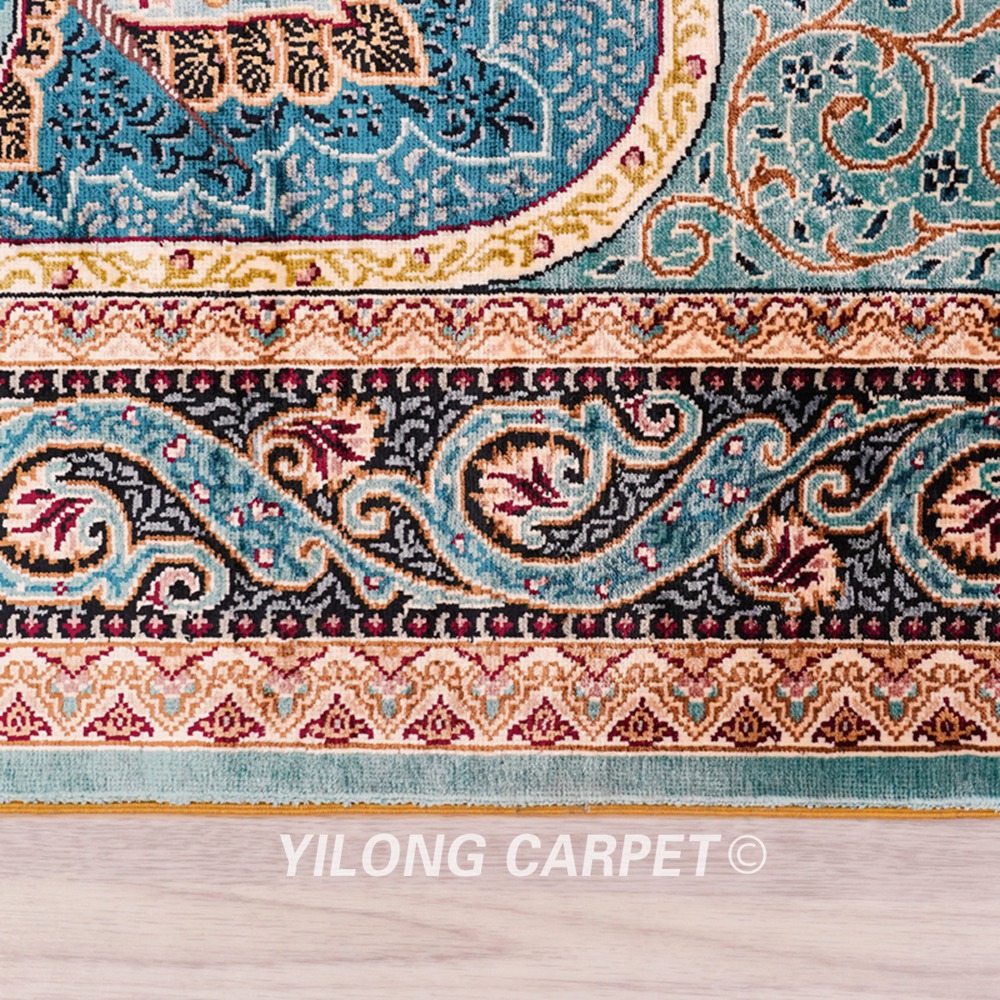 Blue Peacock Design Handmade Silk Small Rug 3x4.5ft - Image 8