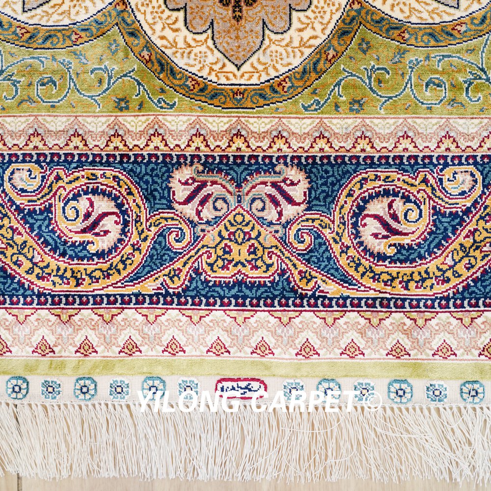 Turkish Rug Green Peacock Design Handmade Silk Villa Rug 4x6ft Sold Out - Image 4