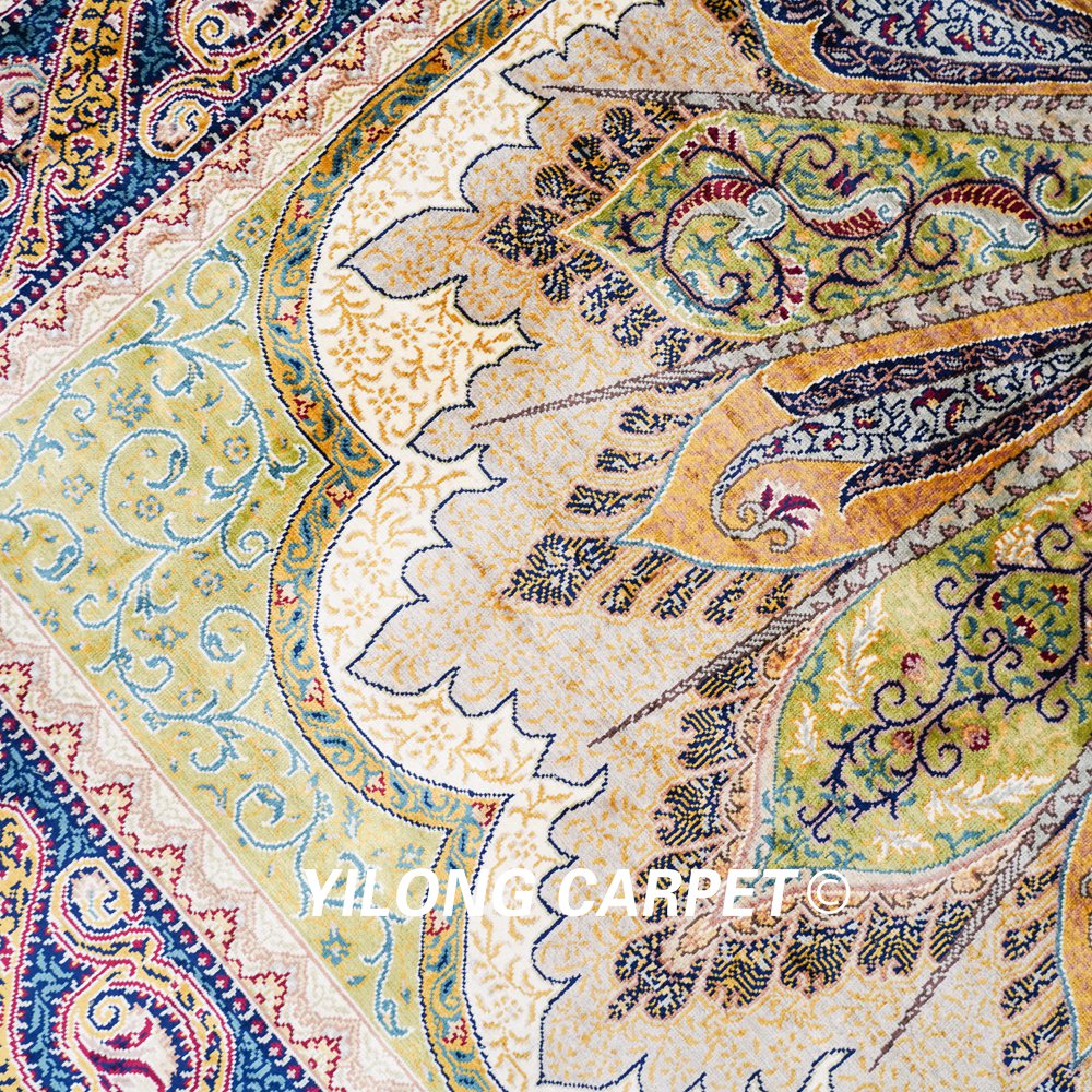 Turkish Rug Green Peacock Design Handmade Silk Villa Rug 4x6ft Sold Out - Image 5