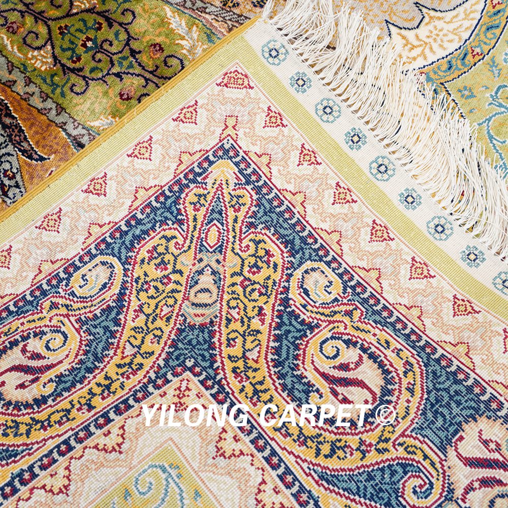 Turkish Rug Green Peacock Design Handmade Silk Villa Rug 4x6ft Sold Out - Image 9