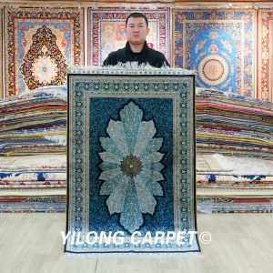 Blue Sultan Design Rug Oriental Silk Hand Knotted Rug 3x4.5ft