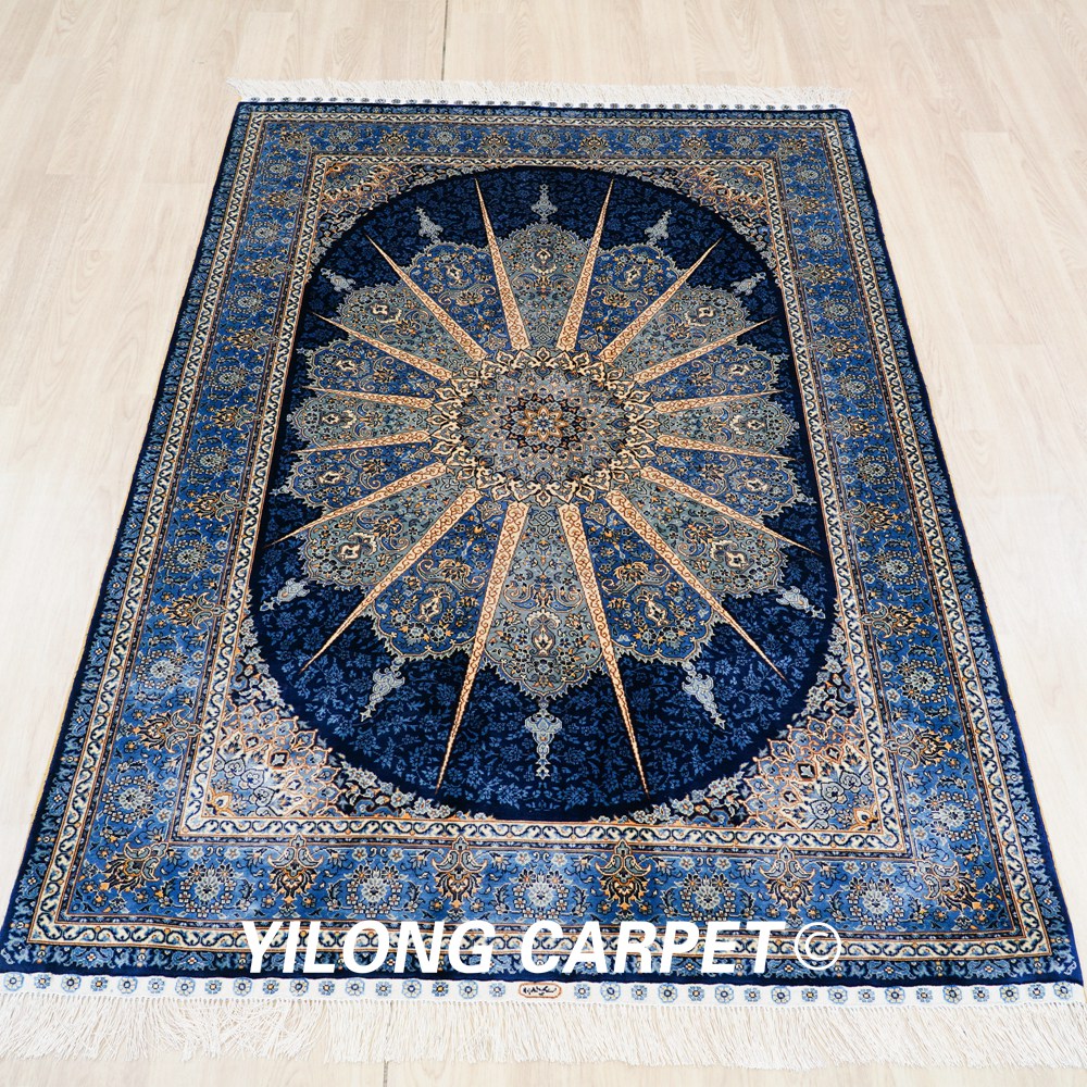 Turkish Rug Blue Handmade Silk Villa Rug 4x6ft Sold Out - Image 3