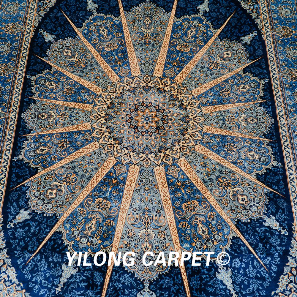 Turkish Rug Blue Handmade Silk Villa Rug 4x6ft Sold Out - Image 4