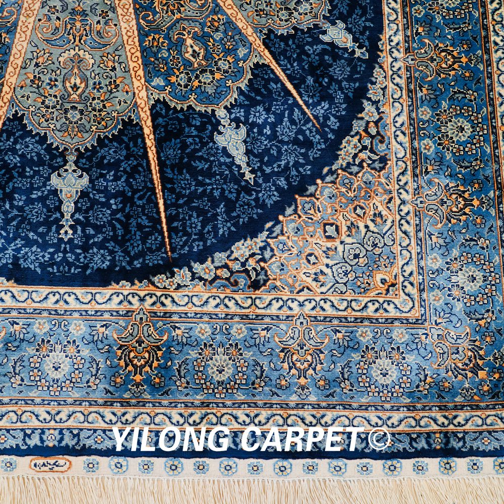 Turkish Rug Blue Handmade Silk Villa Rug 4x6ft Sold Out - Image 5