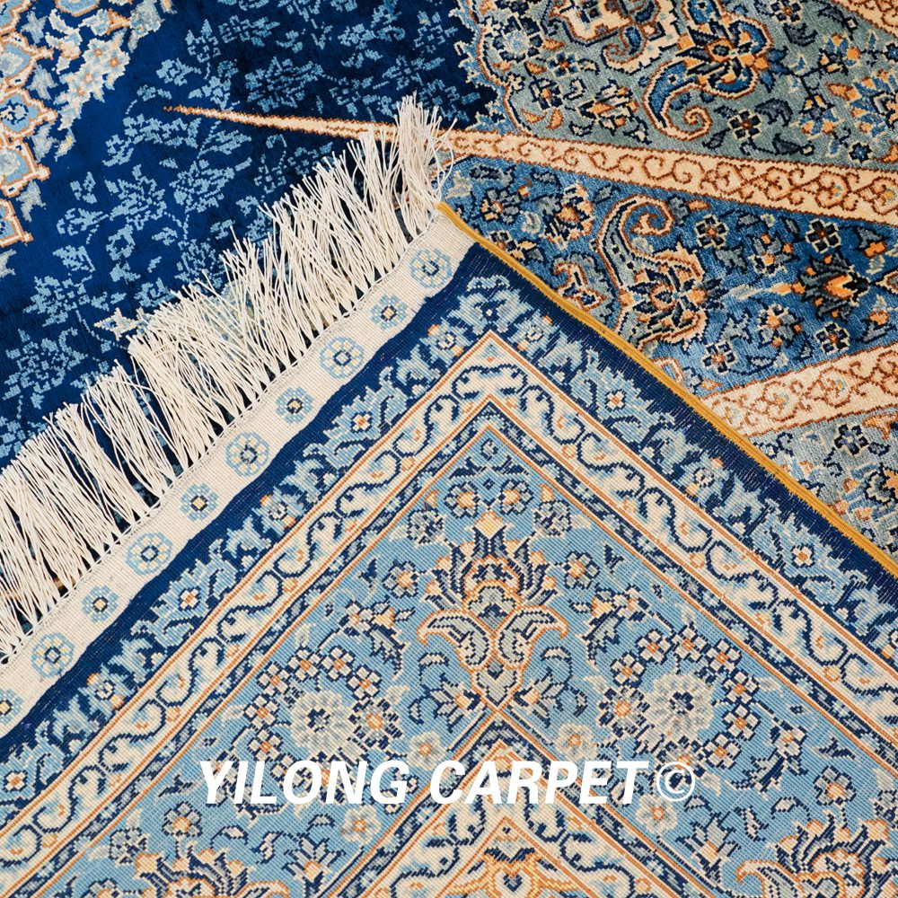 Turkish Rug Blue Handmade Silk Villa Rug 4x6ft Sold Out - Image 8