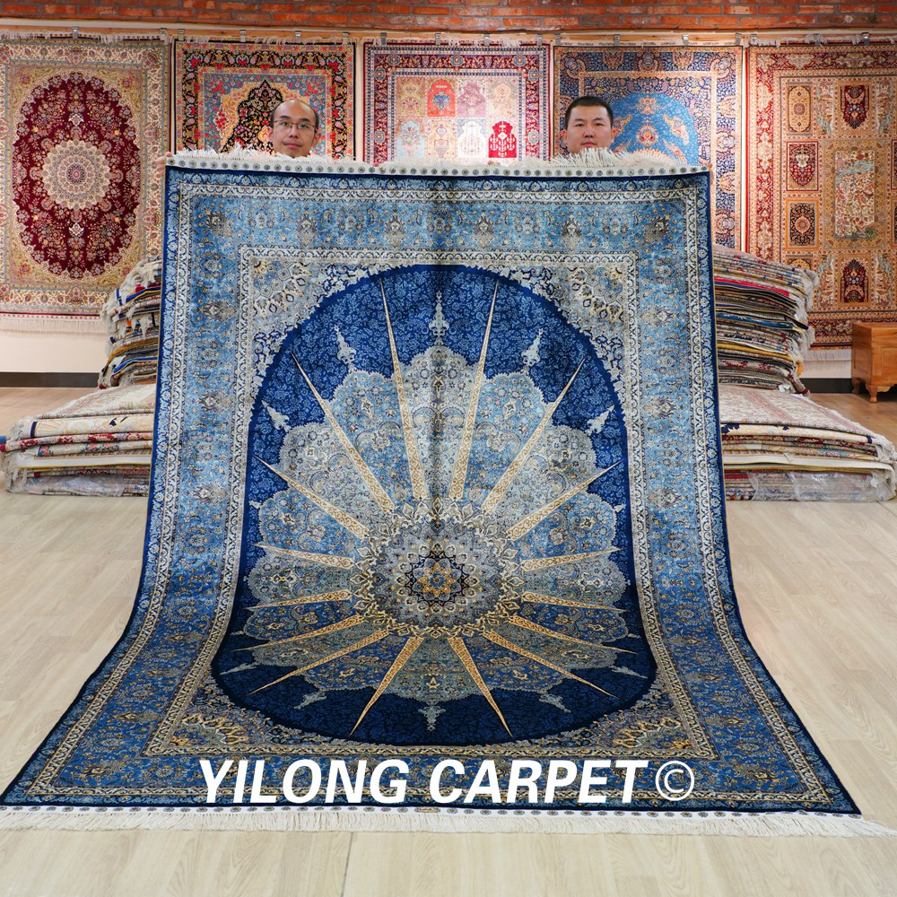 Turkish Silk Rug Blue Handmade Carpet Silk Oriental Rug 6x9ft Sold Out