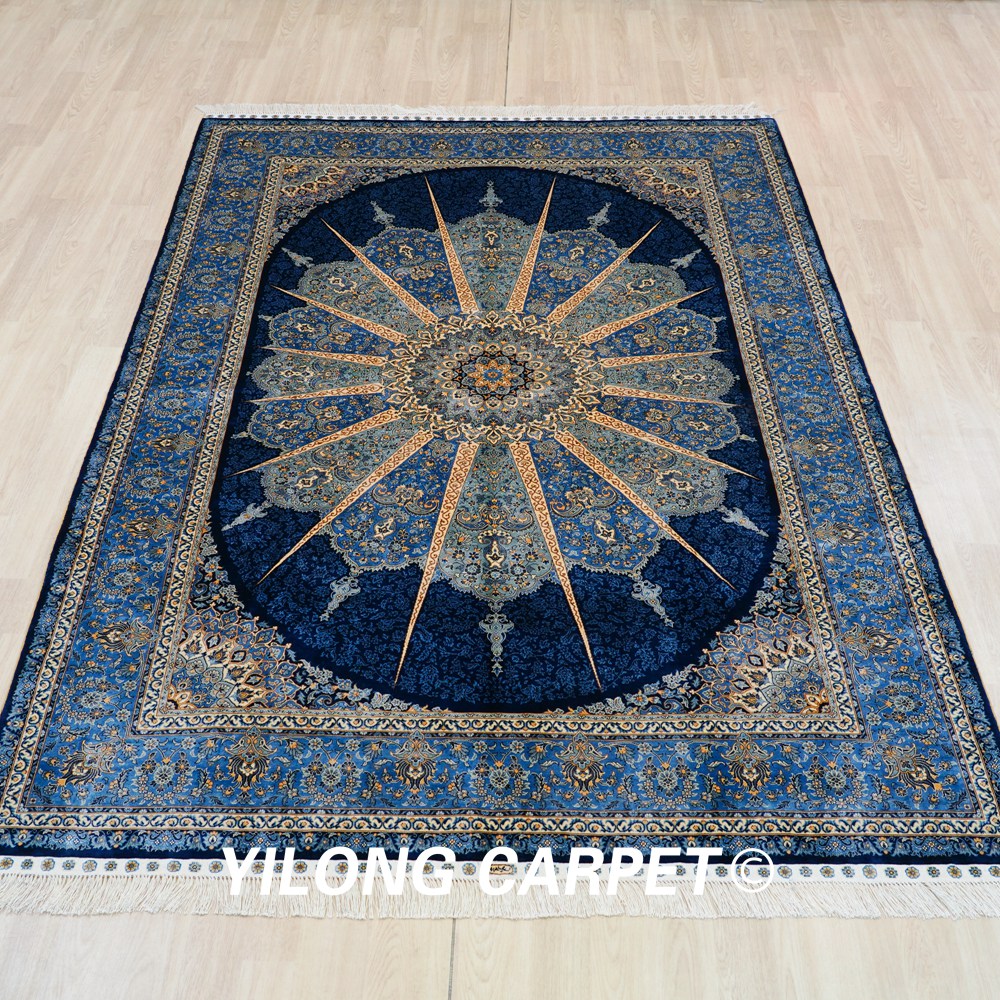 Turkish Silk Rug Blue Handmade Carpet Silk Oriental Rug 6x9ft Sold Out - Image 3