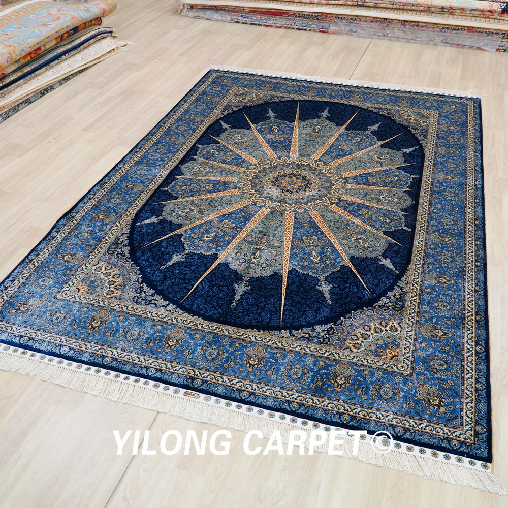 Turkish Silk Rug Blue Handmade Carpet Silk Oriental Rug 6x9ft Sold Out - Image 4