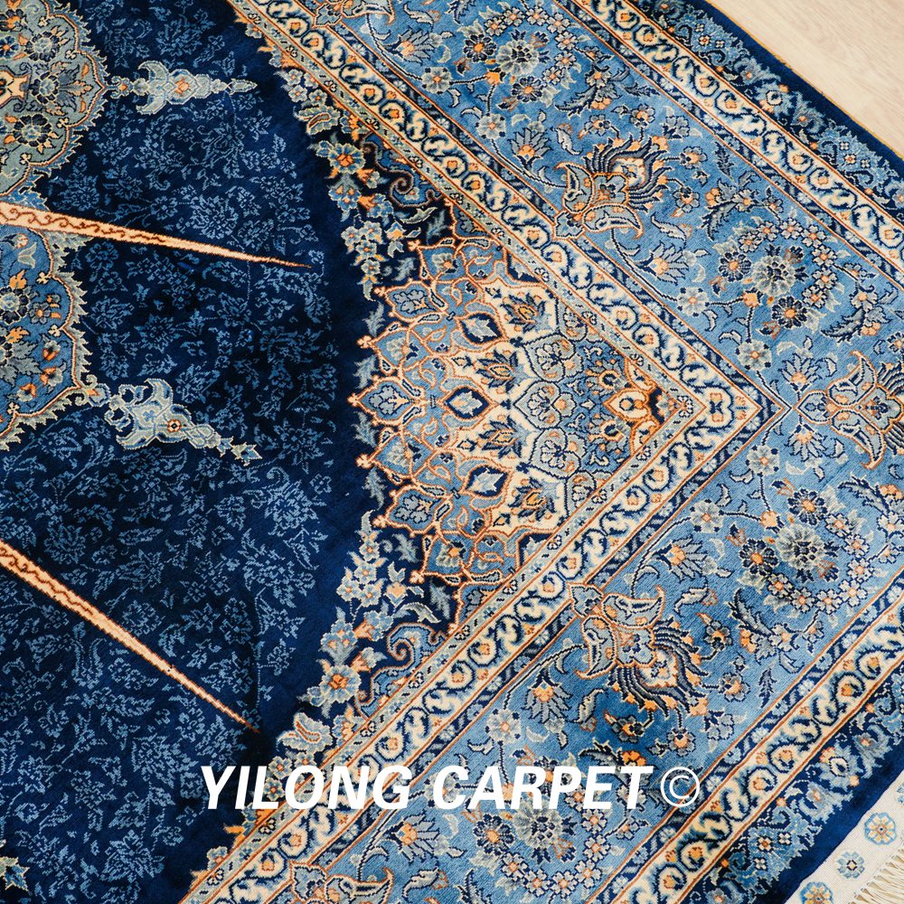 Turkish Silk Rug Blue Handmade Carpet Silk Oriental Rug 6x9ft Sold Out - Image 6