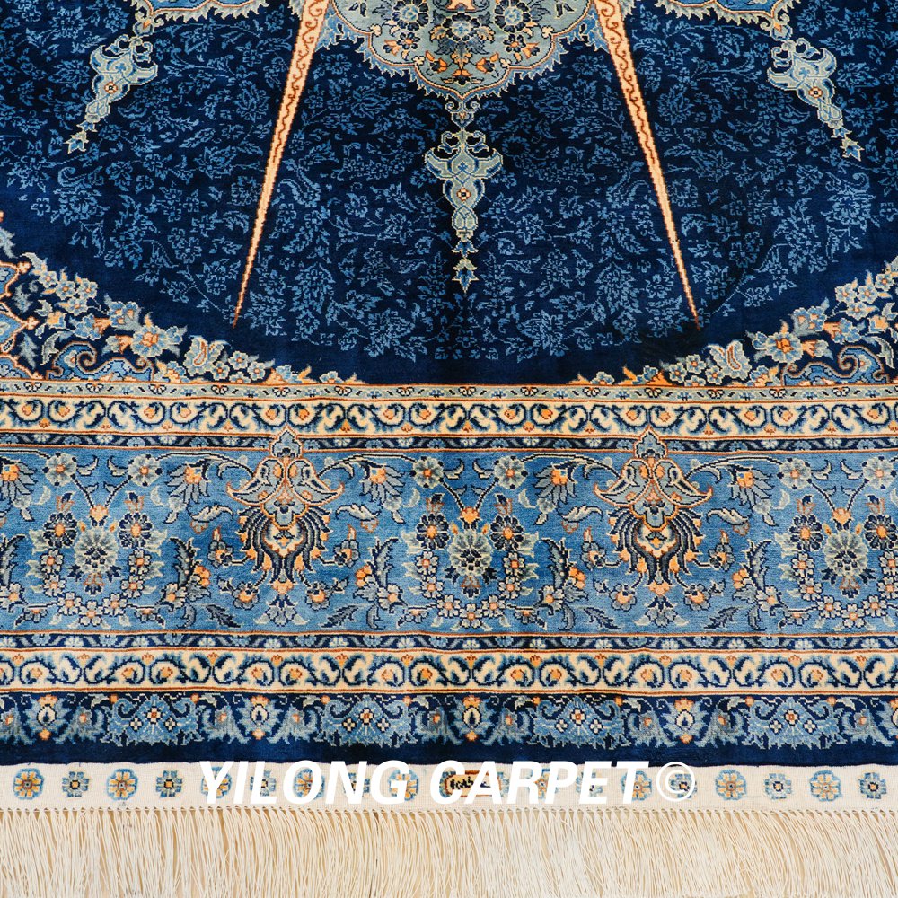 Turkish Silk Rug Blue Handmade Carpet Silk Oriental Rug 6x9ft Sold Out - Image 7
