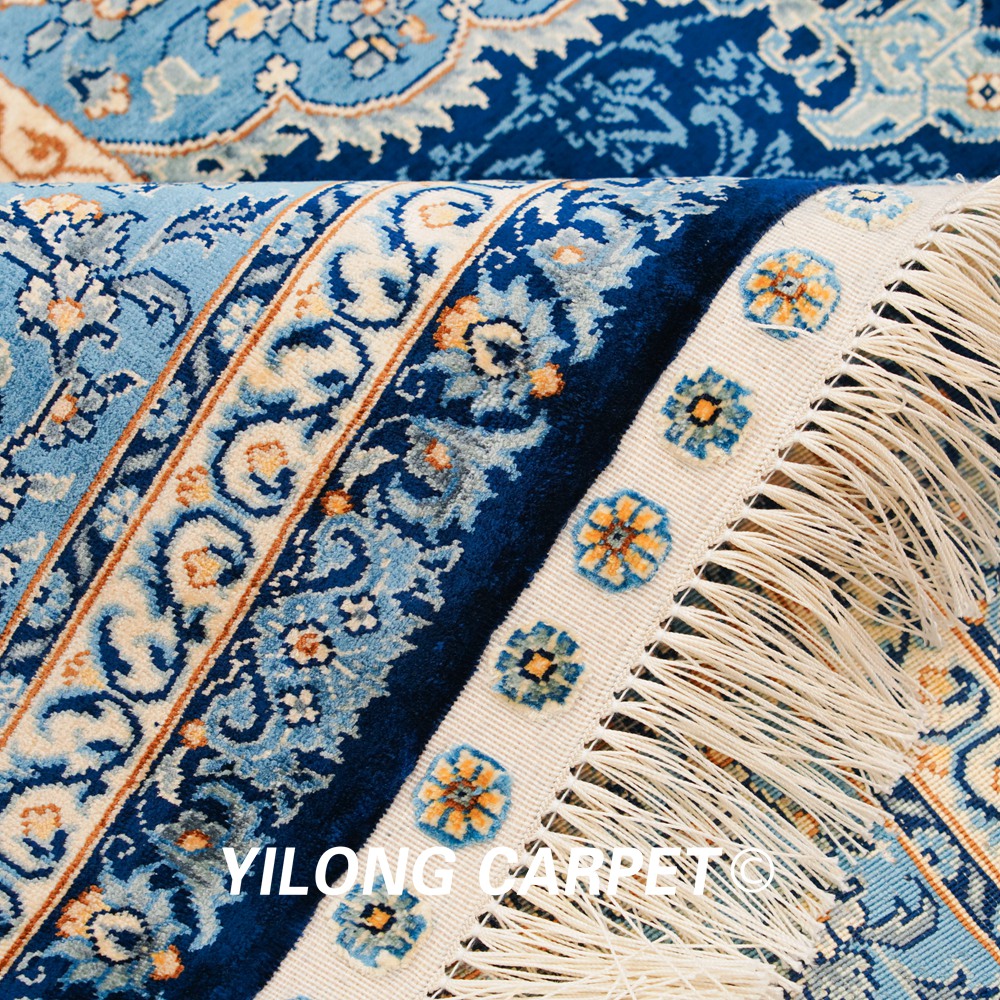 Turkish Silk Rug Blue Handmade Carpet Silk Oriental Rug 6x9ft Sold Out - Image 8