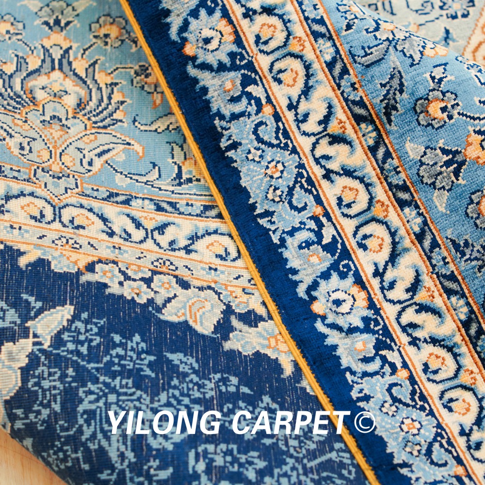 Turkish Silk Rug Blue Handmade Carpet Silk Oriental Rug 6x9ft Sold Out - Image 9