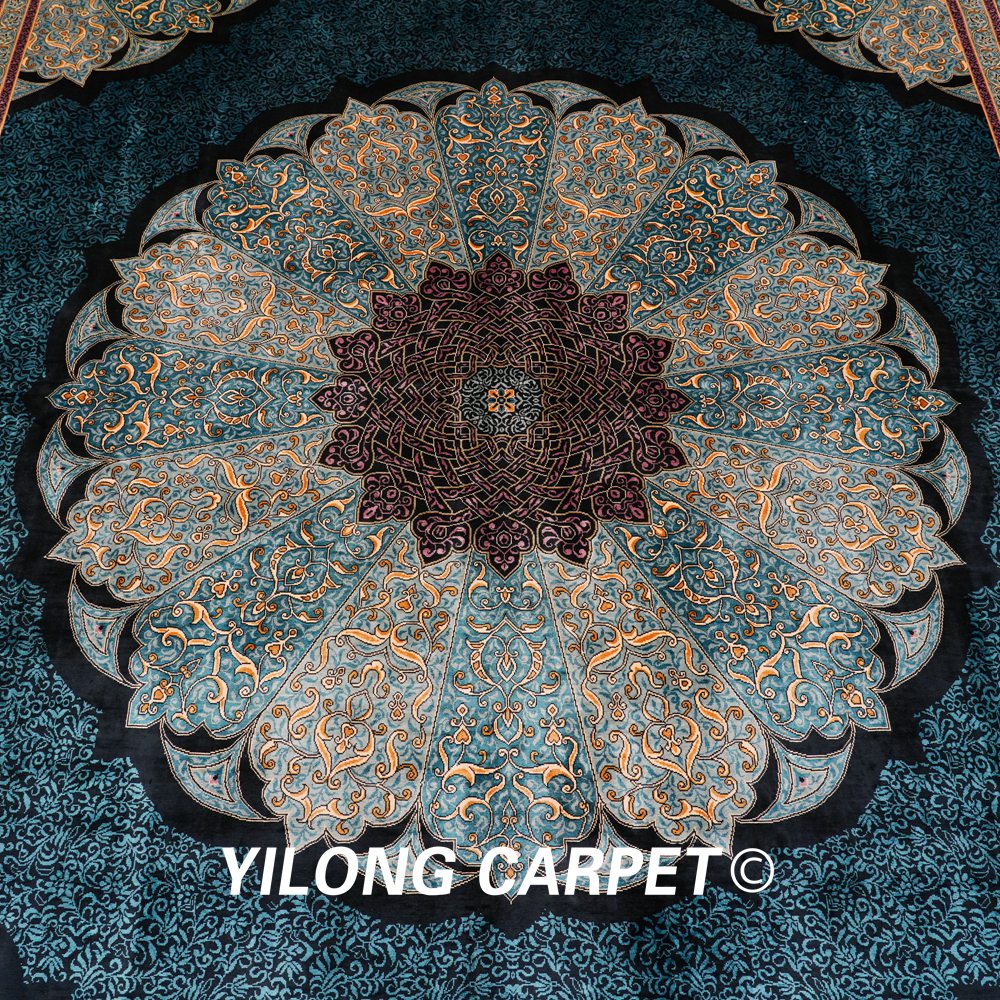 Hand-Knotted Silk Carpet Blue Turkish Silk Carpet for Villa Room 8x10ft - Image 4
