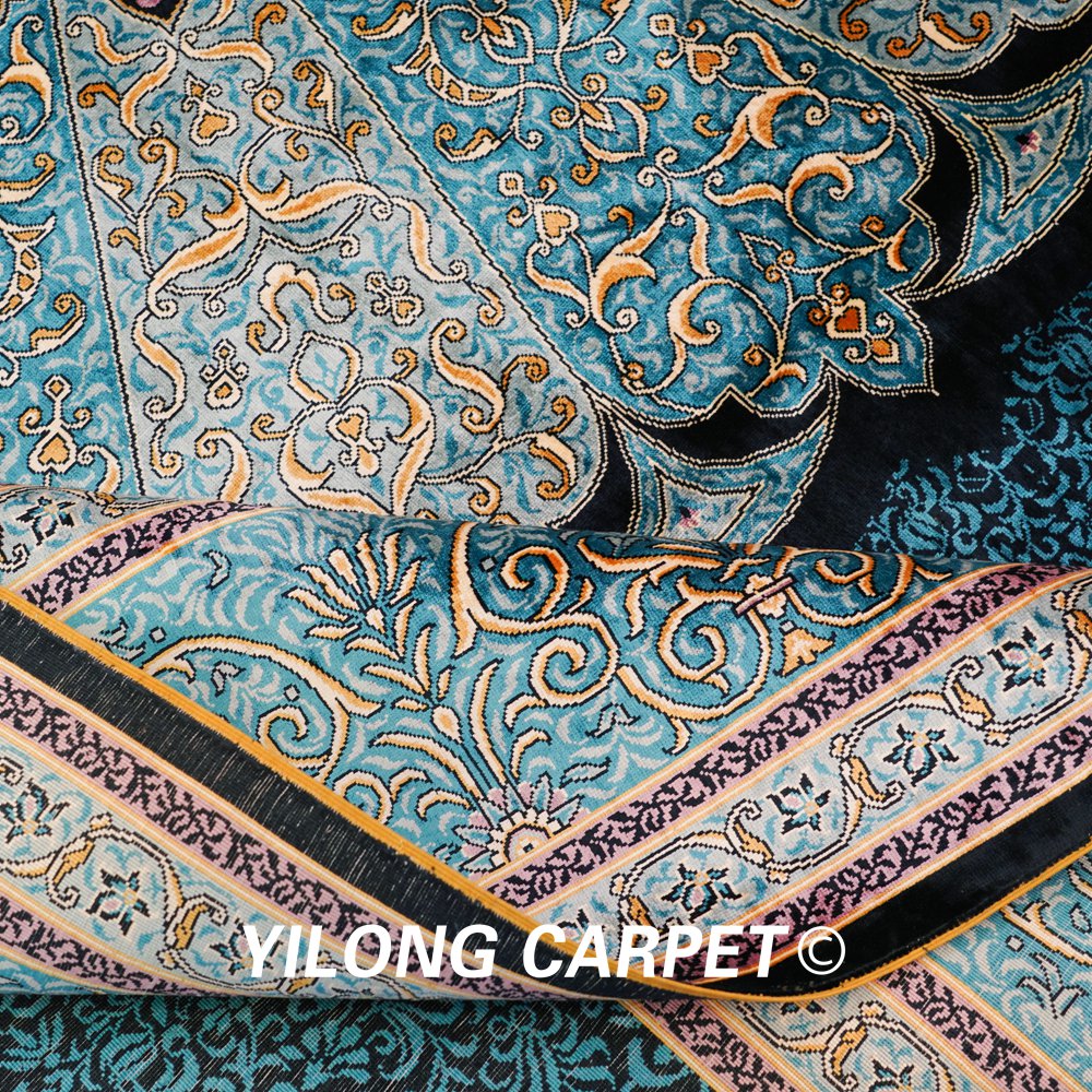 Hand-Knotted Silk Carpet Blue Turkish Silk Carpet for Villa Room 8x10ft - Image 9