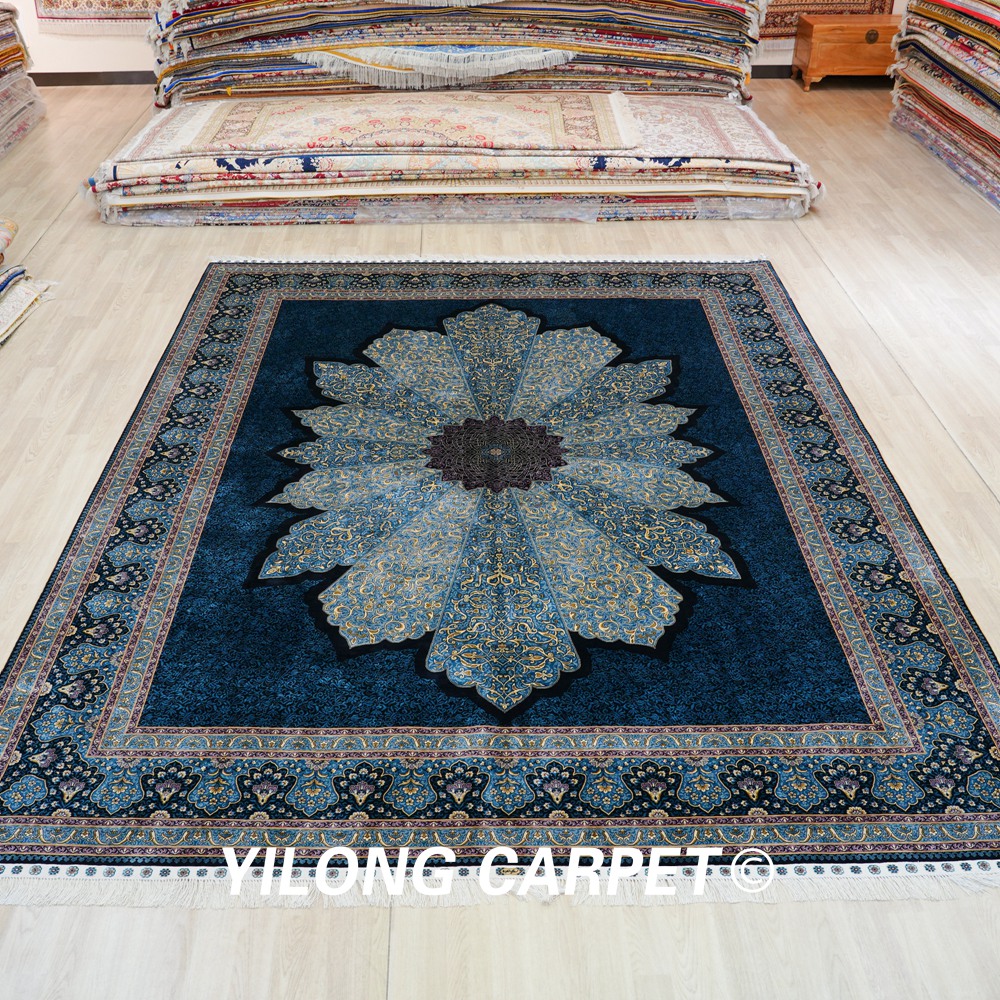 Turkish Rug Hand Knotted Blue Sultan Design Silk Classic Oriental Carpet 9x12ft Sold Out - Image 3