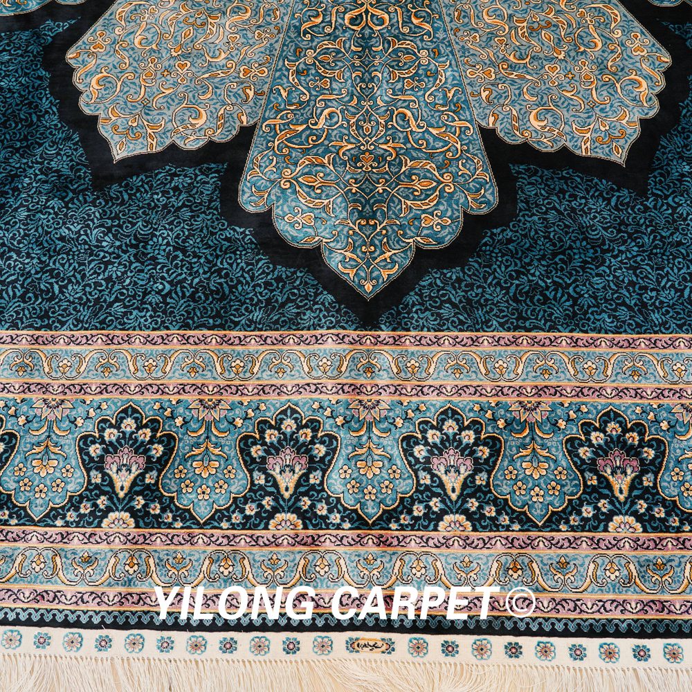 Turkish Rug Hand Knotted Blue Sultan Design Silk Classic Oriental Carpet 9x12ft Sold Out - Image 8