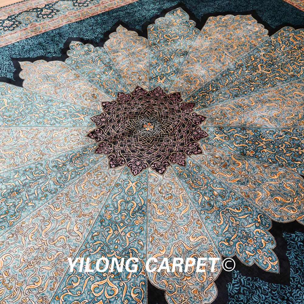 Turkish Rug Hand Knotted Blue Sultan Design Silk Classic Oriental Carpet 9x12ft Sold Out - Image 6