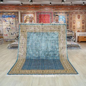 Turkish Rug Handmade Silk Blue Seven Hills Floral Design Oriental Rug 6x9ft