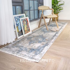 Blue Bamboo Silk Soft Rug Runner Modern Luxury Villa Rug Runner 2.62x13.12ft