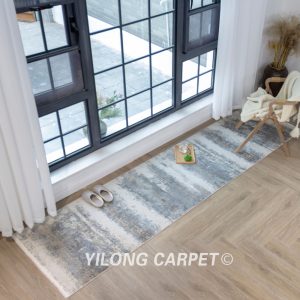 Blue Bamboo Silk Rug Runner Soft Modern Luxury Villa Rug Runner 2.62x9.84ft