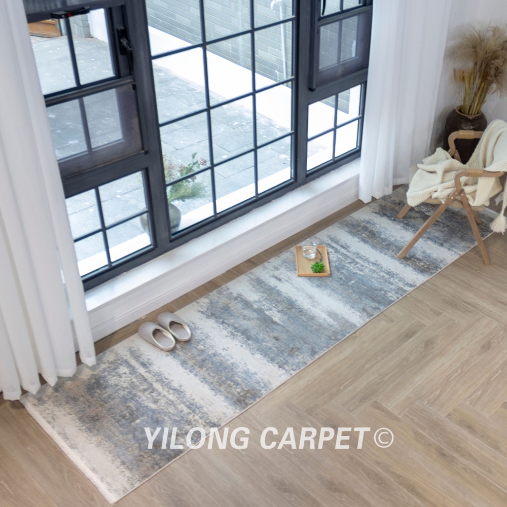 Blue Bamboo Silk Rug Runner Soft Modern Luxury Villa Rug Runner 2.62x9.84ft