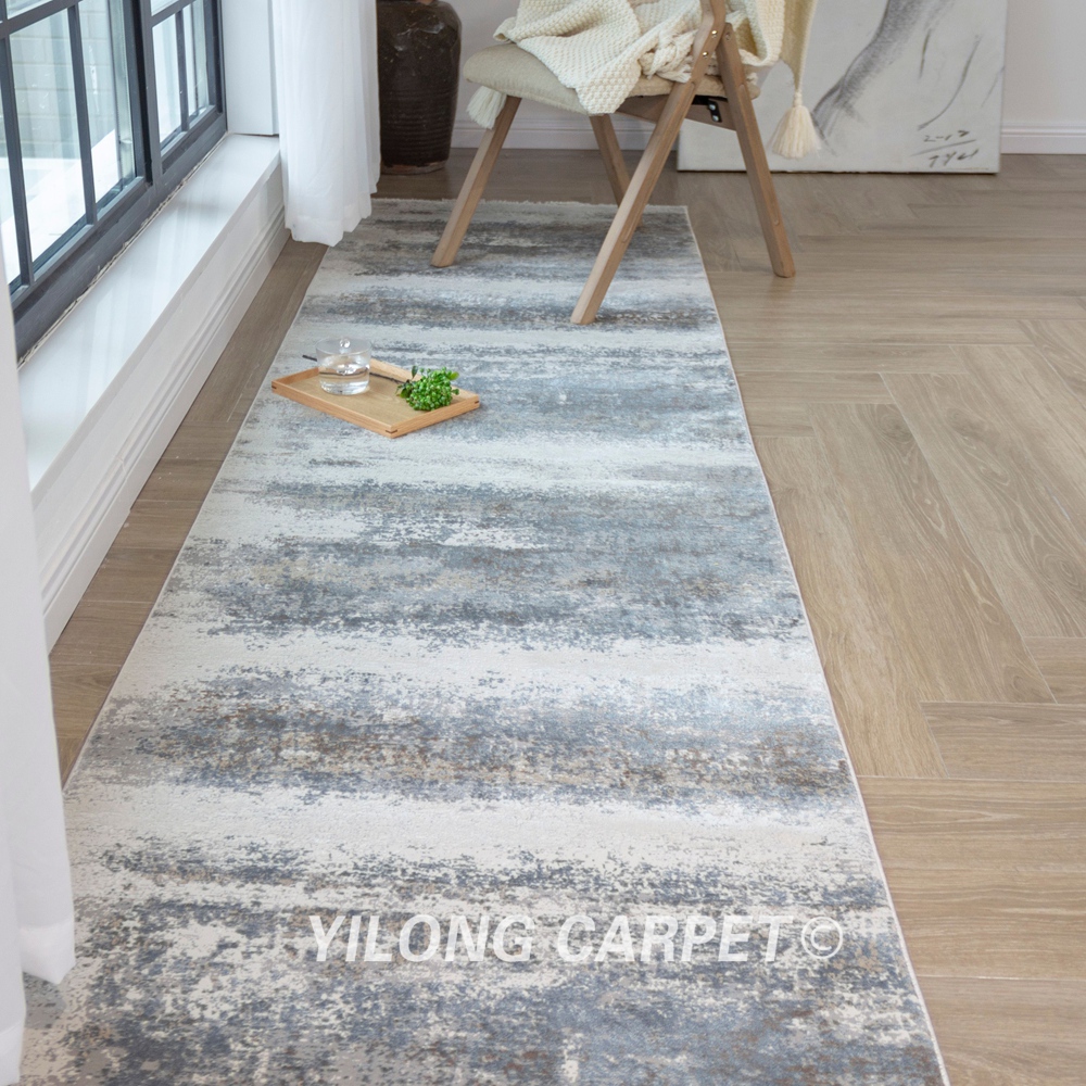 Blue Bamboo Silk Rug Runner Soft Modern Luxury Villa Rug Runner 2.62x9.84ft - Image 4