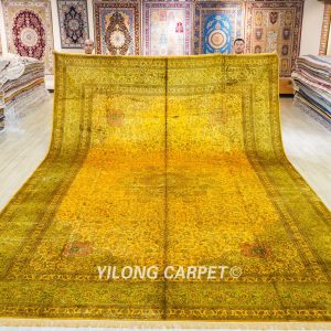 Oversized Persian Carpet Handmade Silk Golden Carpet 12x18ft