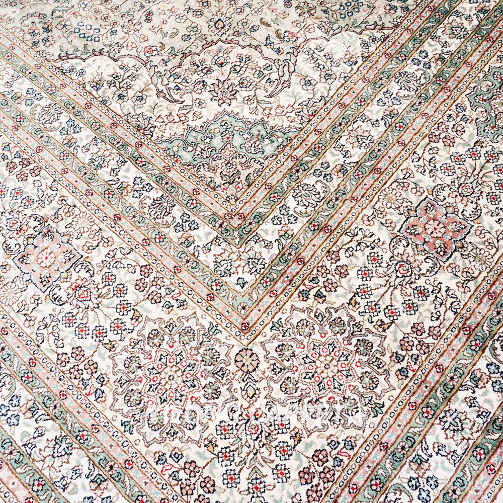 Oversized Persian Carpet Beige Handmade Silk Carpet 12x18ft - Image 4