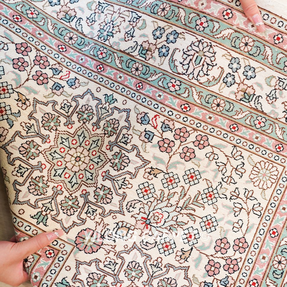 Oversized Persian Carpet Beige Handmade Silk Carpet 12x18ft - Image 9