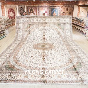 Oversized Persian Carpet Handmade Silk Beige Carpet 12x18ft
