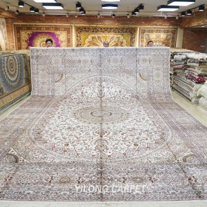Super Large Beige Persian Carpet Handmade Silk Carpet 12x18ft