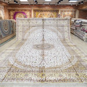 Oversized Beige Silk Carpet Handmade Silk Super Large Carpet 12x18ft