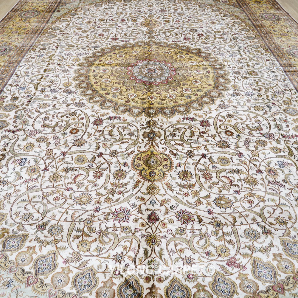 Oversized Persian Carpet Beige Handmade Silk Large Carpet 12x18ft - Image 4