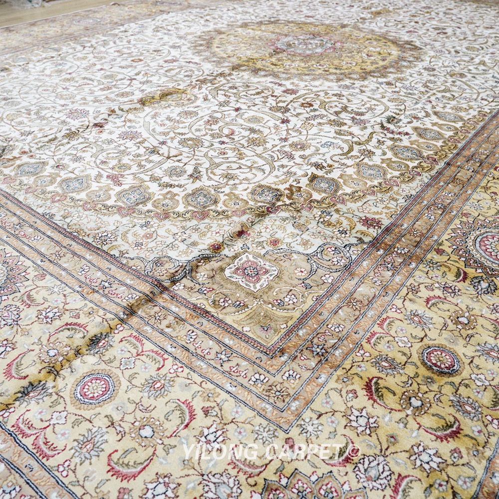 Oversized Persian Carpet Beige Handmade Silk Large Carpet 12x18ft - Image 6