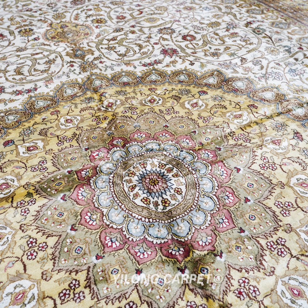 Oversized Persian Carpet Beige Handmade Silk Large Carpet 12x18ft - Image 8