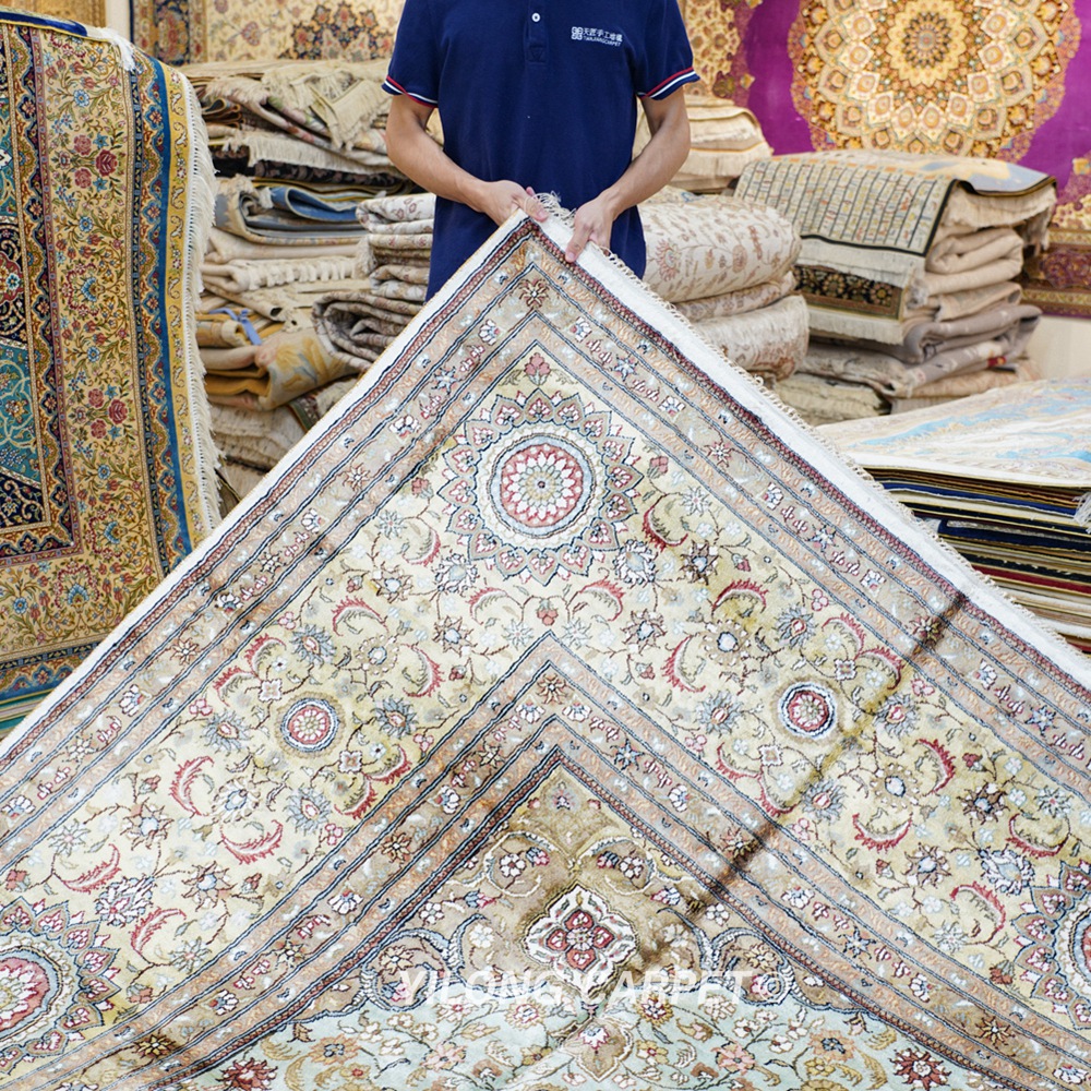 Oversized Persian Carpet Beige Handmade Silk Large Carpet 12x18ft - Image 9