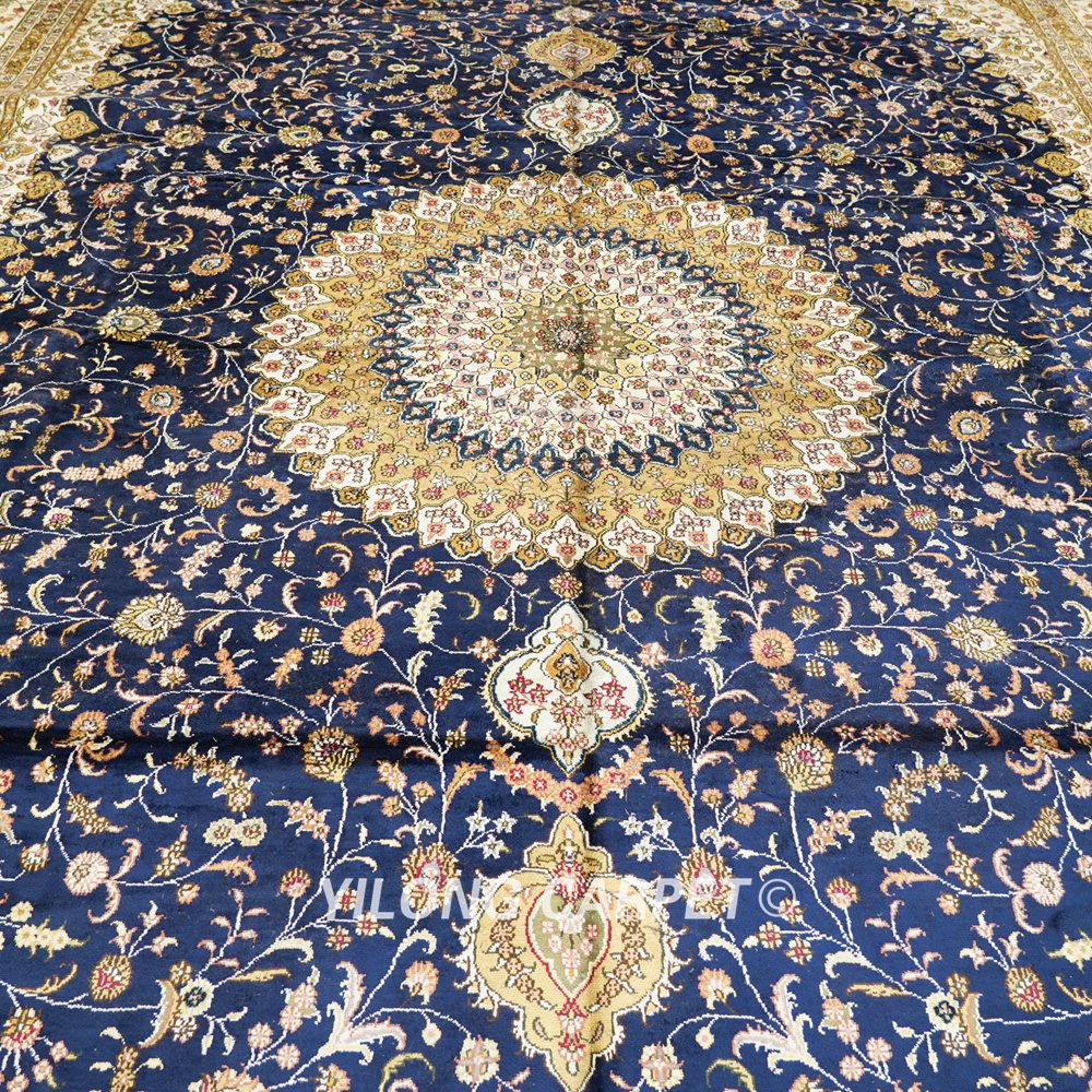 Oversized Blue Persian Carpet Handmade Silk Large Medallion Carpet 12x18ft - Image 5