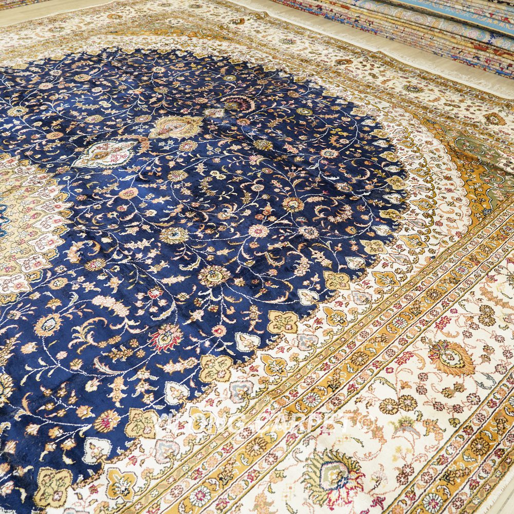 Oversized Blue Persian Carpet Handmade Silk Large Medallion Carpet 12x18ft - Image 7