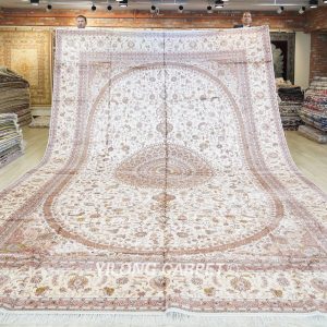 Super Large Beige Persian Carpet Oversized Handmade Silk Carpet 12x18ft
