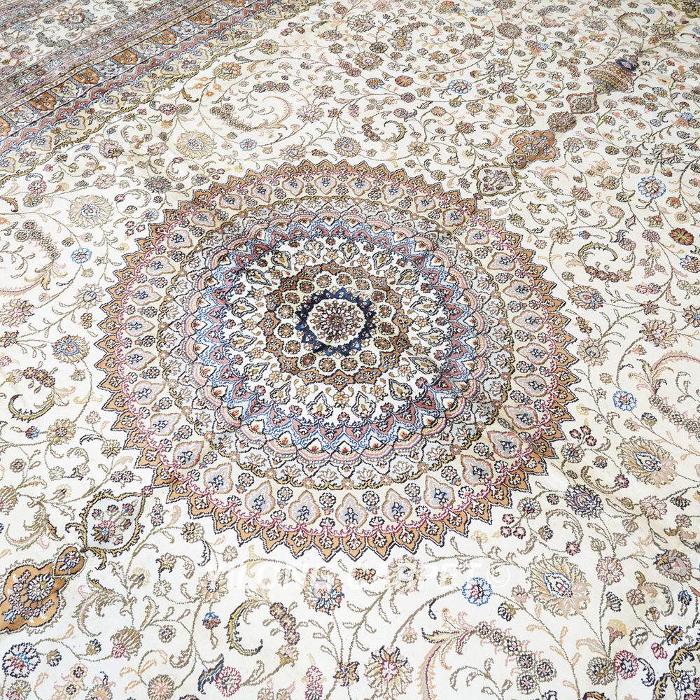 Oversized Beige Persian Carpet Large Handmade Silk Carpet 12x18ft - Image 6